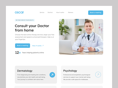 OSCAR - Virtual Care Hero Section booking system clean design conversion focused healthcare ui hero section landing page mental health modern ui online doctor product design telehealth ui ui design ux web design