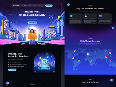 ZyrraVPN - VPN Services Landing Page 🌐 case study checkout clean conversion darkmode design hero identity illustration interface landing pricing privacy security tech ui ux vpn web webapp