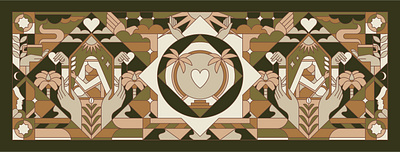Joud Coffee: Mural Illustration apparel artworks coffee coffee shop design dessert dubai editorial geometric graphic design illustration line work merch mural murals palm restaurant uae vintage