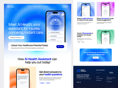 AI Health Assistant - Landing Page Design aero aero design agency ai ai assistant ai health care app design clean ui concept design health health assistant health care app healthcare healthtech responsive ui uiux web design website design