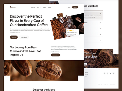 Caffein – Modern Coffee Shop & Café Landing Page Design beverage product website boutique cafe landing page cafe website design coffee ecommerce landing page coffee roaster web design coffee shop landing page coffee subscription landing cozy café web design espresso bar website figma coffee design framer cafe template framer food site design lifestyle beverage website mobile friendly cafe site modern cafe ui online order menu layout restaurant website figma small business website design