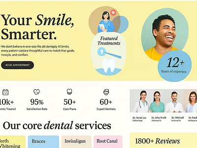 Modern Dental Clinic Website Design – Smilix UI Concept 3d animation brand branding cardboard dentalwebsite dentistwebsite design direction doctorprofile graphic design healthcareui logo medicaldesign modernui motion graphics pasteldesign smilingdesign ui uxdesign
