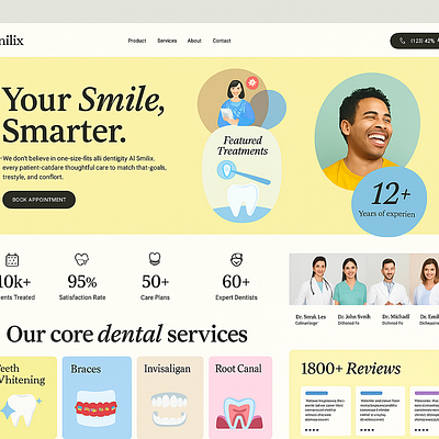 Modern Dental Clinic Website Design – Smilix UI Concept 3d animation brand branding cardboard dentalwebsite dentistwebsite design direction doctorprofile graphic design healthcareui logo medicaldesign modernui motion graphics pasteldesign smilingdesign ui uxdesign
