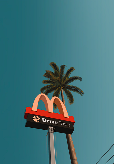 McDonald's Drive Thru advertise blue board boarding burger car digital art drawing drive food mcdonals pizza plants procreate shadows sketch sky thru tree