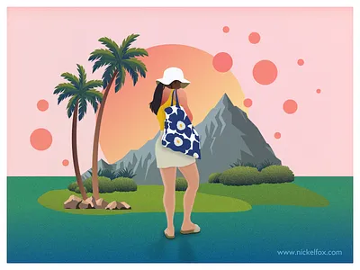 Island Escape – Summer Vibes Illustration art beachvibes color creativedesign design designinspiration digitalillustration exploration femaletraveler flatdesign gradients graphic design illustration minimal natureillustration summervibes sunsetart travelillustration tropicalillustration wanderlust