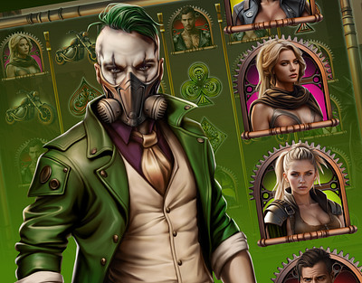 Post-Apocalyptic Casino Heroes casinoart casinobrands casinodesign casinogame casinoheroes casinoillustration casinotheme casinoui characterdesign futuristicdesign gamblingdesign gameart gamecharacters gamedesign madmaxstyle onlinecasino postapocalyptic slotcharacters slotdesign wastelandstyle