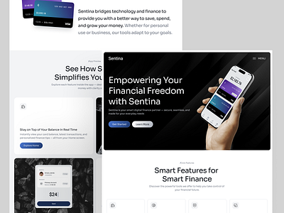 Sentina — Smart Finance App Landing Page UI bank account design finance finance web fintech landing page landing page ui minimalist design mobile banking modern ui money management payment app saas ui uidesign uiux ux uxdesign webdesign website