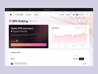 Spark: SPK Staking blockchain chart clean dashboard defi design fintech flow minimal motion graphics points properly savings staking token ui uidesign ux uxdesign web3