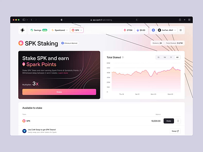 Spark: SPK Staking blockchain chart clean dashboard defi design fintech flow minimal motion graphics points properly savings staking token ui uidesign ux uxdesign web3