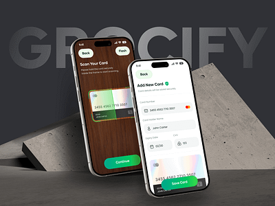 Grocery Mobile App - Scan Card / Add New Card Screen card input screen card scanner ui checkout flow clean ui dark mode ui design veli ecommerce app grocery app ui interaction design ios app design minimal ui mobile app design mobile ux modern ui payment flow shoyeb smart payment ui ui design user interface ux design