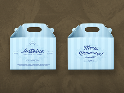 Antoine - packaging box. aix en provence bakery bakery branding bakery packaging boulangerie branding bread france french graphic design logo menu packaging packaging design pastry patisserie retro typography vintage vintage bakery
