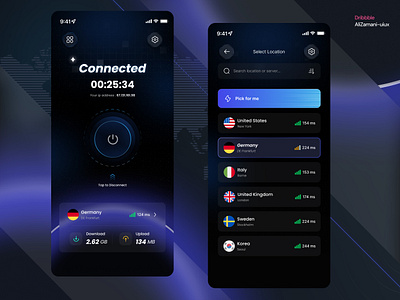 VPN Mobile App Ui Design animation app branding dark mode design graphic design illustration motion design motion graphics ui ui designer ux vpn vpn app