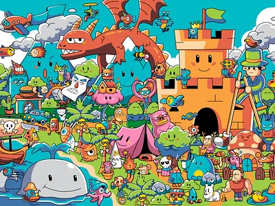 A Colorful Fantasy World abstract cartoon cute dragon illustration kid puzzle quirky vibrant