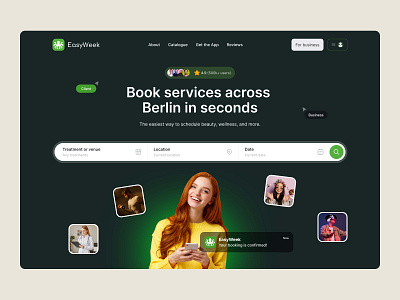 Marketplace hero section banner book booking catalogue hero hero section landing page main marketplace saas search search bar services ui ux webdesign