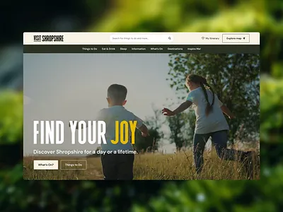 Visit Shropshire digital design hero section homepage large typography minimal nature outdoors restaurants tourism tourism homepage tourism website travel travel and tourism travel homepage travel website ui design web design website design