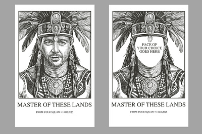Custom portrait as Indian chief custom portrait engraved engraving illustration indian vintage