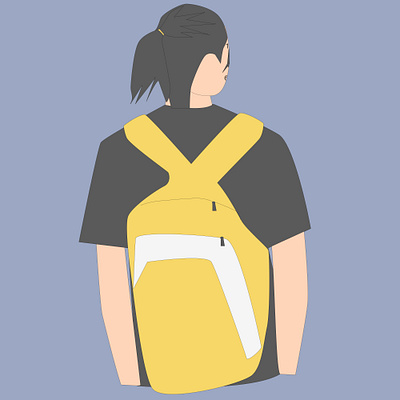 Flat Illustration of a Young woman with Backpack from Behind young male