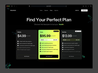 Pricing Page - Health-care Website clean pricing page conversion dark mode dark ui plan page price pricing card pricing page pricing plan pricing table pricing ui product page vpn website website