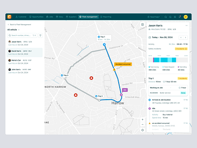Commusoft - Fleet Management for SaaS Field Service Operations dashboard dispatch system field service design field service management fleet management job management system map ui product design saas saas design time line ui ux vehicle monitoring web design