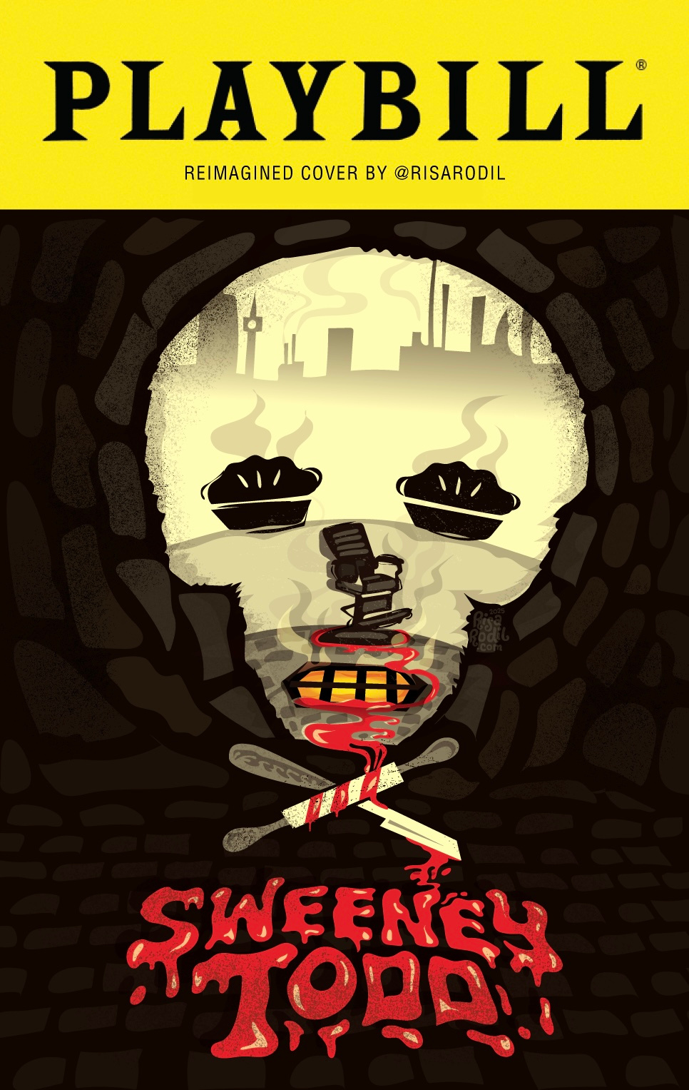 Reimagined Playbill: Sweeney Todd art direction blood broadway flat design gore illustration lettering musical theater negative space playbill sweeney todd typography