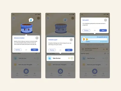 Guided Tour - Mobile App buddy interface design mentalhealth mobile app student ui wellbeing