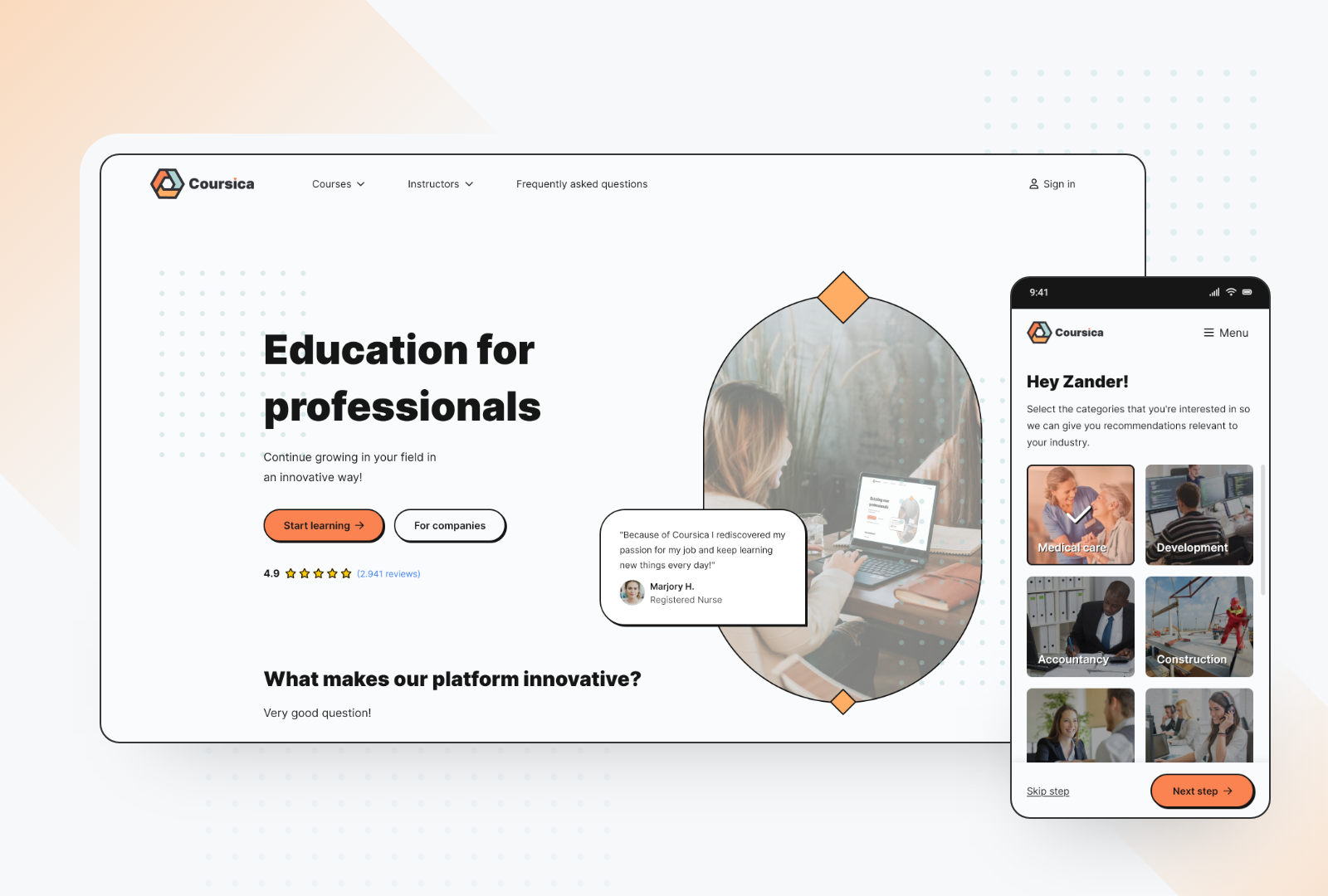Coursica - Education platform for professionals branding course design experience illustration landing logo mobile typography ui uidesign user ux uxdesign vector