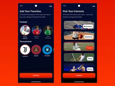Onboarding Design for Sports App product design soccer ui ux