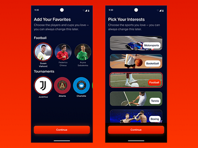 Onboarding Design for Sports App product design soccer ui ux