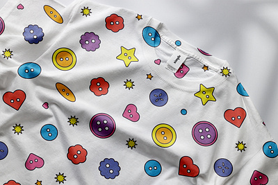 Buttons Pattern - Pattern Design adobe illustrator art artwork branding cute pattern design graphic flat illustration flower flower pattern graphic design illustration kawaii pattern pattern design pattern surface poppy surface design vector art vector design vector illustration