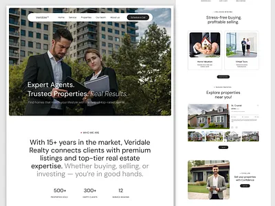 Modern Real Estate Landing Page — Veridale™ 3d animation branding graphic design logo motion graphics responsive design ui