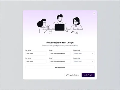Invite - Collaborators collaboration collaborators copy link home home design interior invite invite friends web app