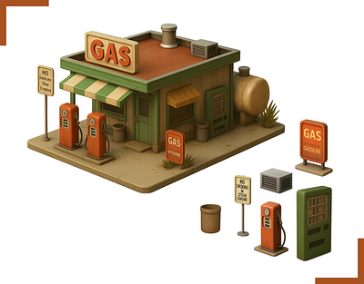 Retro Gas Station 3D Render 3d 3d art 3d design 3d gas station 3d icon 3d illustration 3d miniature 3d object 3d render 3d vector blender digital art digital illustration gas gas station illustration render retro retro 3d station