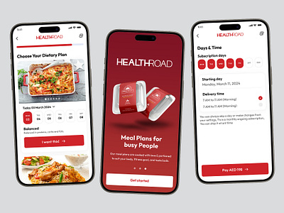HealthRoad – Meal Plan Mobile App UI application design branding design dietry plan dribbbleshot graphic design healthapp healthroad illustration logo mealplanapp mobileapp motion graphics outfitfont red redtheme ui uiinspiration vector