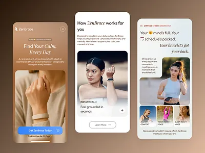 UX Design for Wearable Tech: ZenBrace Product Page app calm conversion cta dashboard design homepage landing page minimal mobile app mobile first mobile product navigation product page saas ui uiux ux wearable wellness