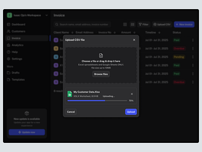 File Upload UI for a SaaS Application app darkmode dashboard design invoice saas sales ui ui design ux