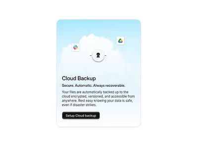 Cloud backup - Feature card design animation cloud cloudbackup design feature featurecard figma illustration microinteraction product design rive ui uiux website