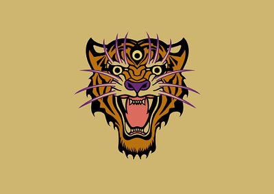 Three eyed tiger graphic design illustration logo vector