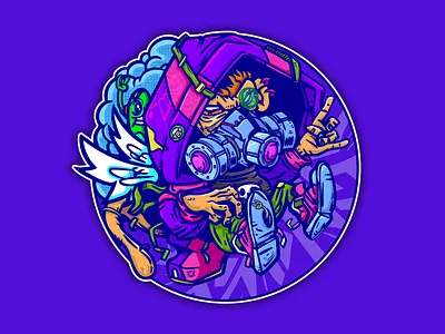 Gorilla character cartoon character colorful colors gas mask gorilla graffiti horns illustration metal