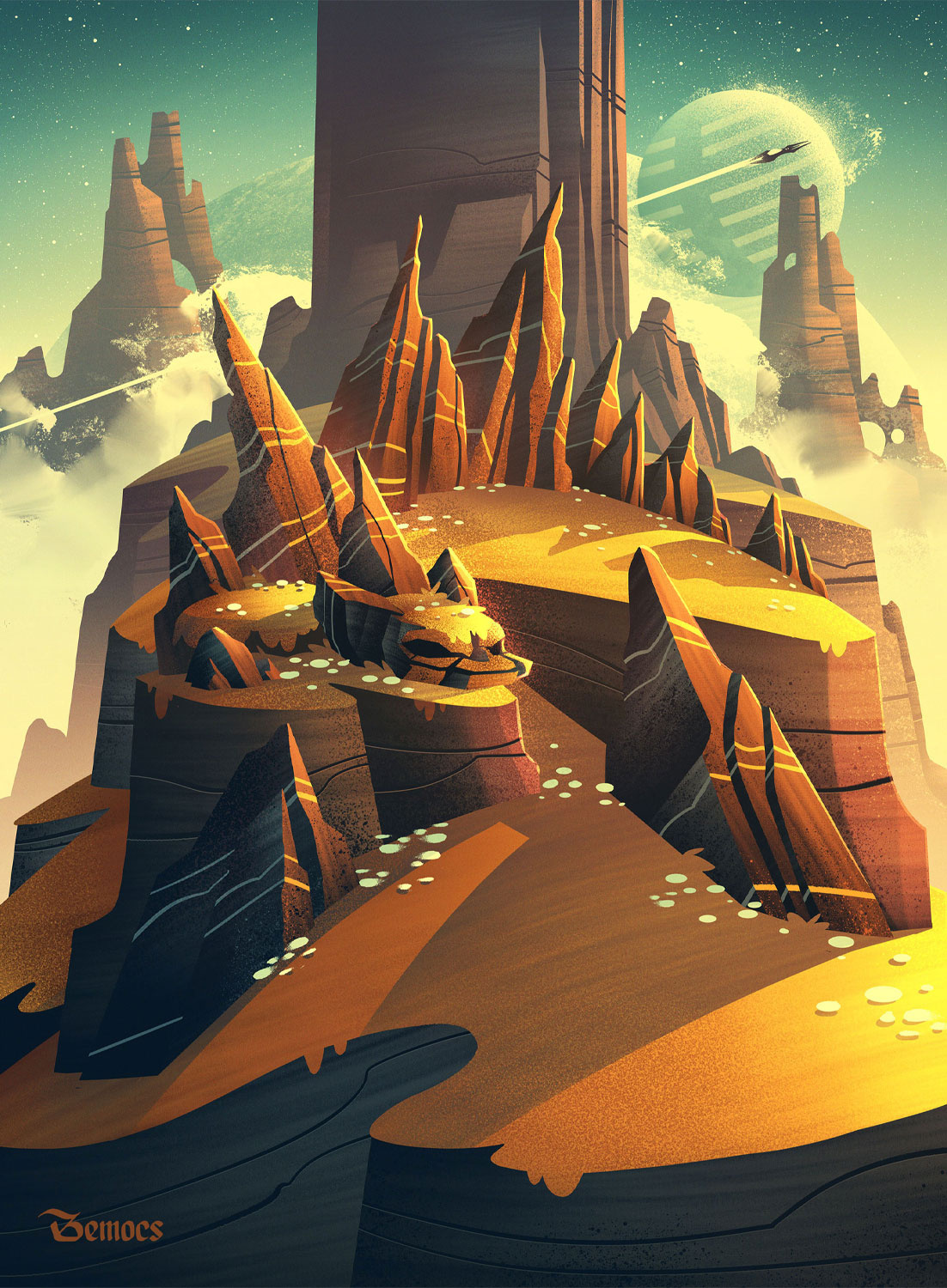 Needle Spires board game card game fantasy game art illustration retro space space fantasy vintage