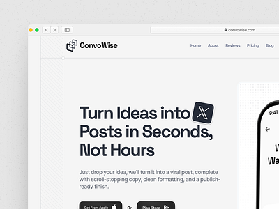 ConvoWise - Hero Section Revamp ai app black case study design graphic design grey hero roast hero section illustration landing page mobile app modern modern design modern landing page redesign revamp twitter ui ux web design