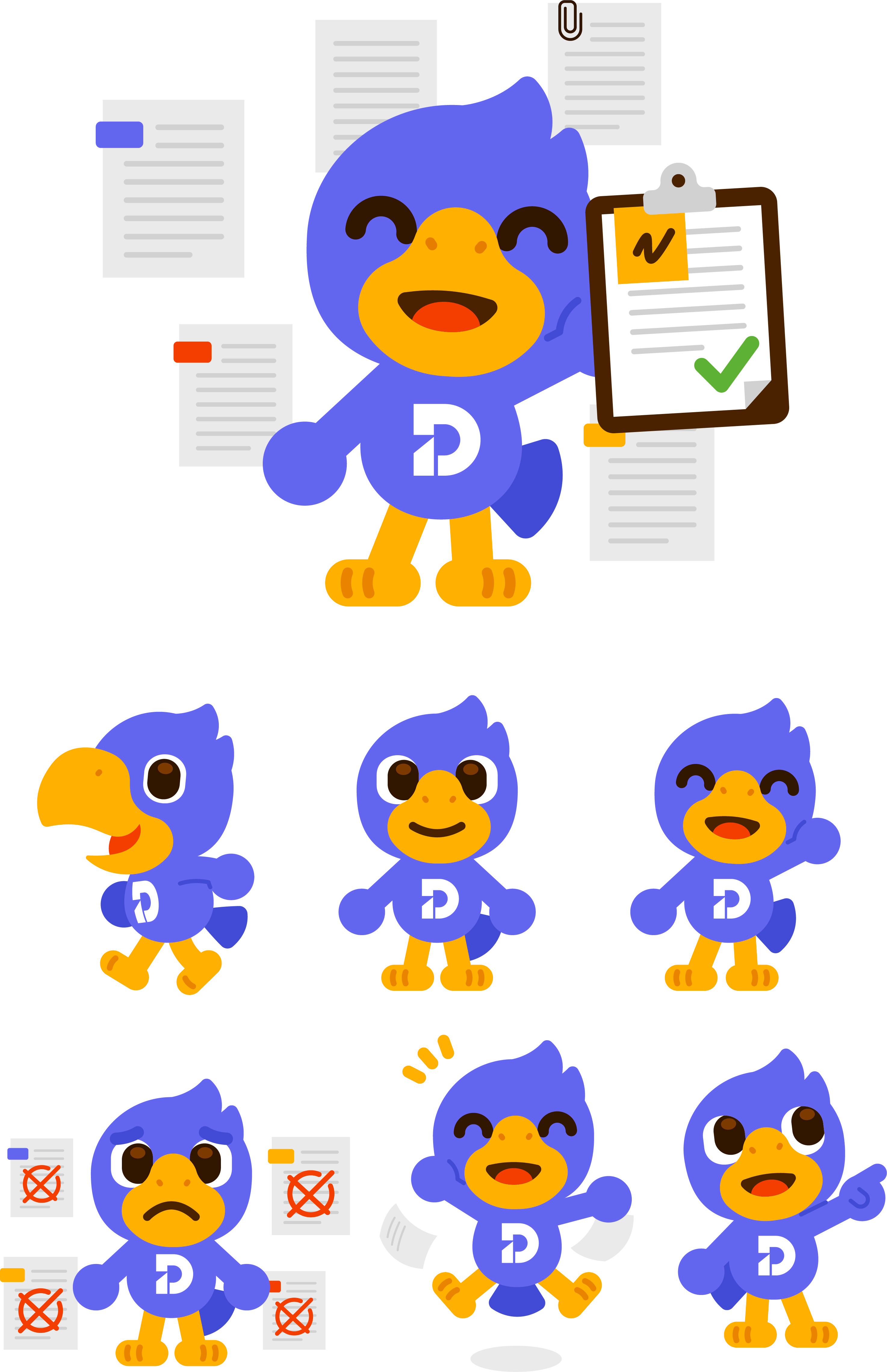 Docflo.ai Parrot Mascot animal app bird branding cartoon character creative cute digital documents flat funny happy illustration logo mascot parrot purple ui vector