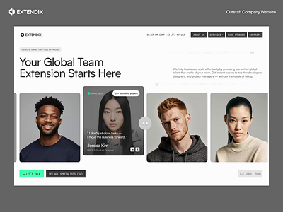 Extendix - web design for an outstaff company animation cleanui creativebusiness design hiringplatform hr minimalui modernweb outstaff outstaffing productdesign remotework studiodesign talentplatform techstartup ui uxui webdesign website