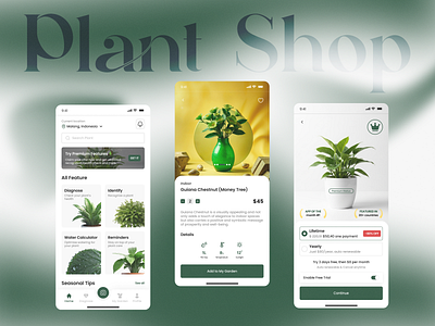 Plant Shop – Smart Plant Care & Shopping UI app design designinspiration dribble short ecommerce figma design green design green plant green shop greenui minimalui mobile app plant plant app plantcare productdesign smart design ui uidesign uiux