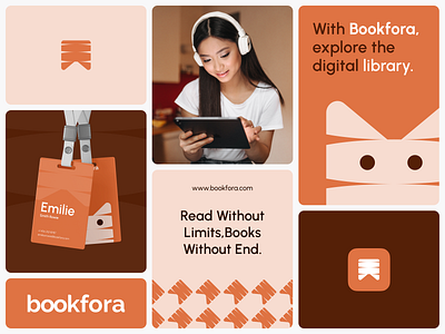 Bookfora - Visual Identity assets book branding didgital fireart fireart studio orange promo reading store
