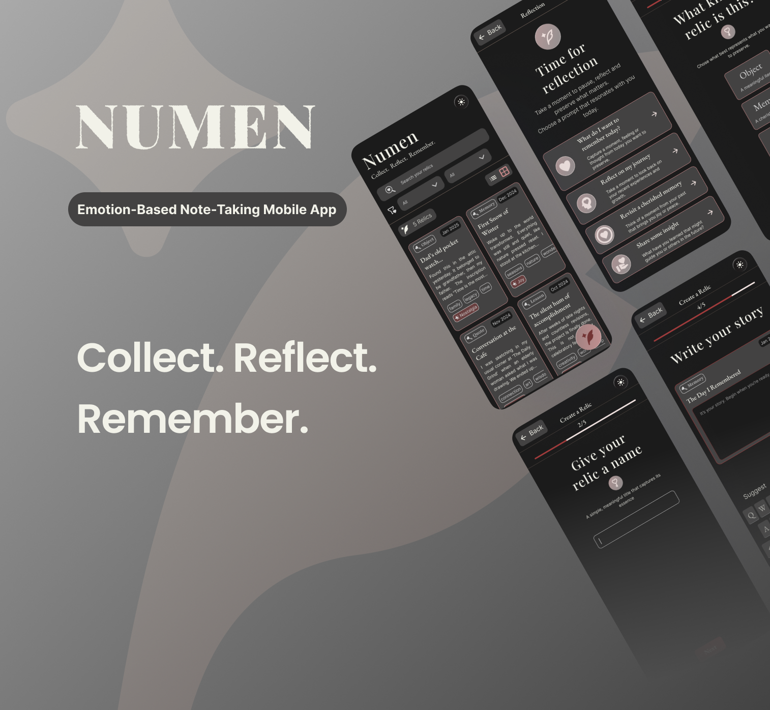 UX/UI | Reflection and Note-Taking App Design | Dark Mode brand design branding concept design digital design emotion based design glass effect interface design journal app micro interactions mobile app note taking app product design ui ux uxui design