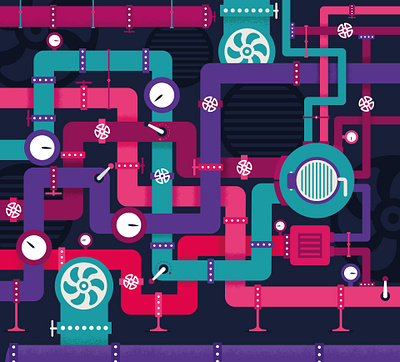 Pipes – Report Cover Illustration for REBA annual report cover illustration factory grape graphic design illustration industry pink purple vector