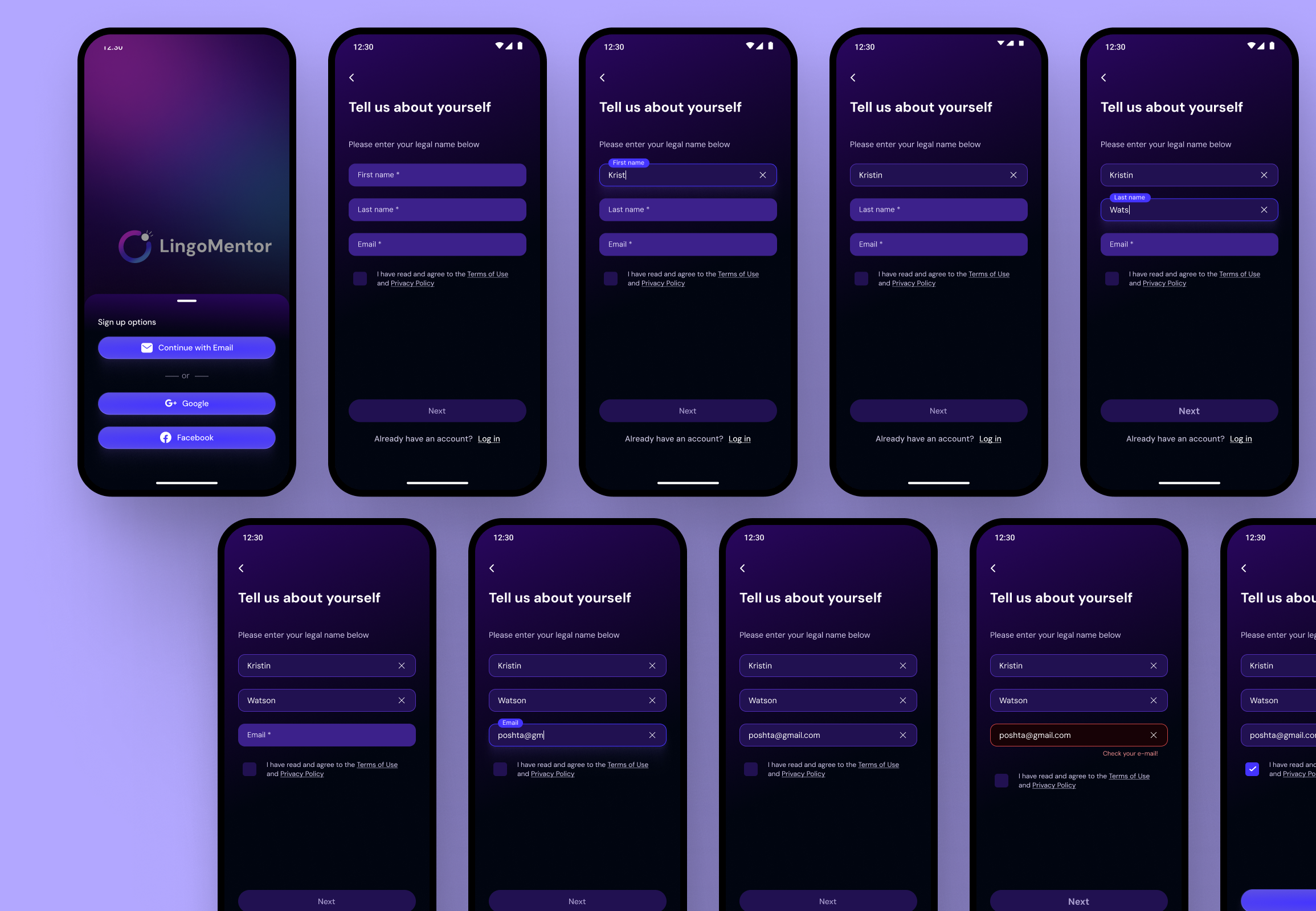 LingoMentor | Sign Up aplication app education flow learning learning app mentor mobile registration sign up ui ux