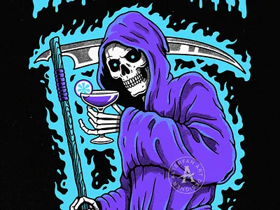 DAQ TIL DEATH alcohol alterfan alterfan art artist bar bartender branding cocktail coverart daiquiri death design drink grim reaper illustration merch reaper skeleton skull vector