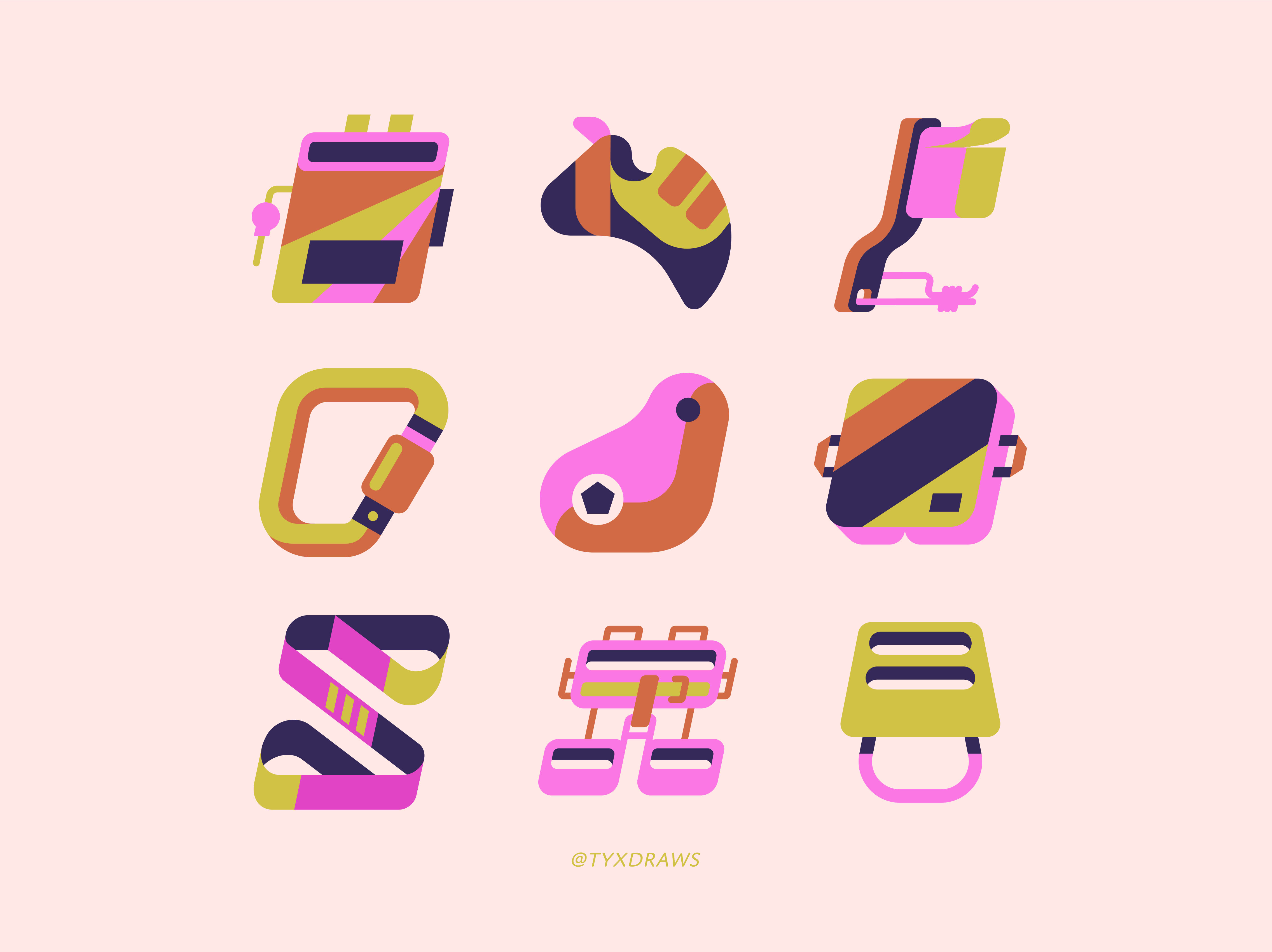 Rock Climbing Icons atc bag boulder carabiner chalk climb crashpad figma graphic graphic design harness icon illustrator logo outdoo rock rope top ui vector