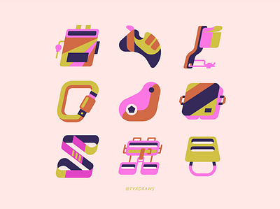 Rock Climbing Icons atc bag boulder carabiner chalk climb crashpad figma graphic graphic design harness icon illustrator logo outdoo rock rope top ui vector